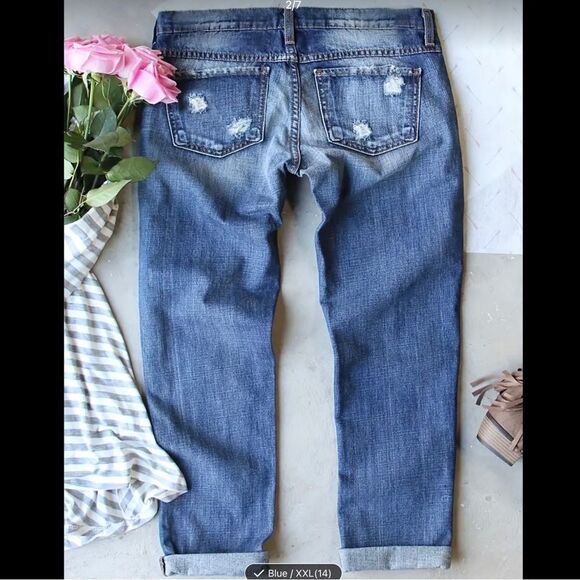 High Waisted Distressed Denim Jeans with Pink Patches, New XXL (14) - Picture 12 of 14